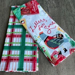 Set of 2 St. Nicholas Square Kitchen Towels - Letters for Santa / Holiday Plaid